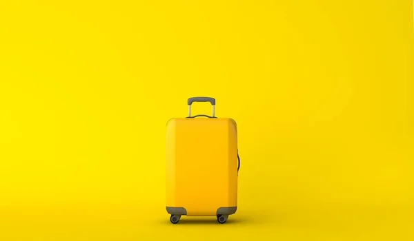 Gelber Reisekoffer Vor Gelbem Hintergrund Darstellung — Stockfoto
