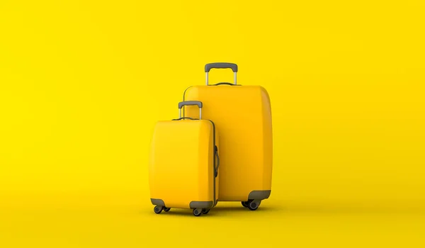 Mala Viagem Amarela Contra Fundo Amarelo Renderização — Fotografia de Stock