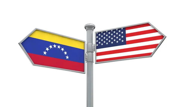 Bandera de Venezuela y América moviéndose en dirección diferente. Renderizado 3D — Foto de Stock