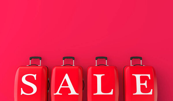 Летняя распродажа. Багаж с сообщением о продаже. 3D рендеринг
