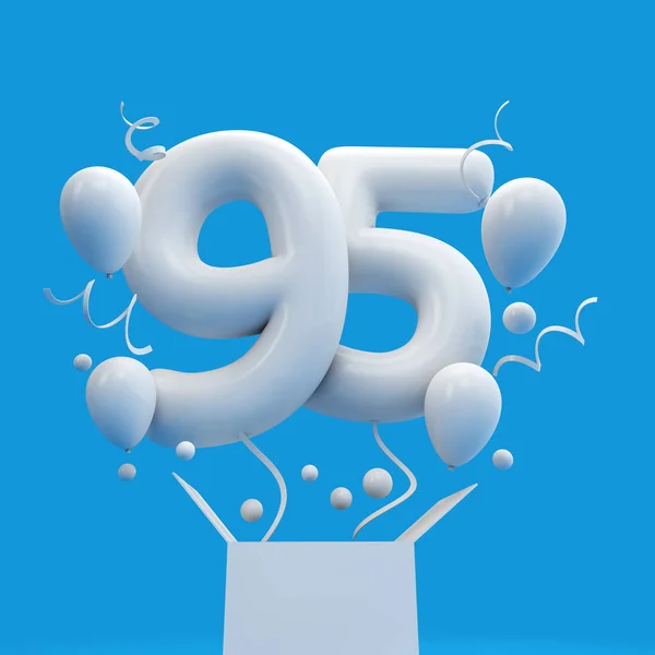 Happy 95. Geburtstag Überraschungsballon und Schachtel. 3D-Darstellung — Stockfoto