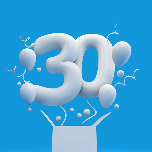 Feliz 30 cumpleaños sorpresa globo y caja. Renderizado 3D —  Fotos de Stock