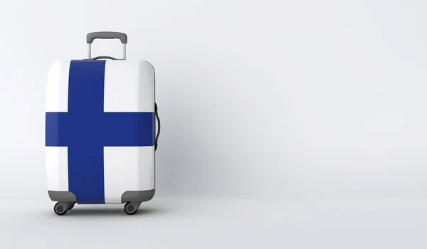 Valigia da viaggio con la bandiera della Finlandia. Destinazione turistica. Render 3D — Foto Stock