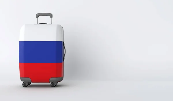 Путевой чемодан с флагом России. Место отдыха. 3D Render — стоковое фото