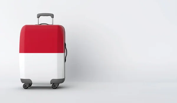 Maleta de viaje con bandera de Indonesia. Destino de vacaciones. Renderizado 3D —  Fotos de Stock