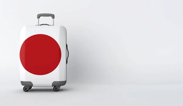 Valise de voyage avec le drapeau du Japon. Destination de vacances. Expéditeur 3D — Photo