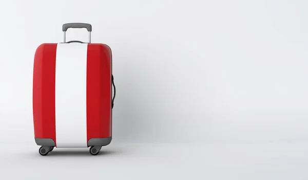 Maleta de viaje con la bandera de Perú. Destino de vacaciones. Renderizado 3D — Foto de Stock