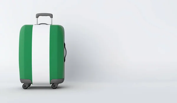 Mala de viagem com a bandeira da Nigéria. Destino de férias. Renderização 3D — Fotografia de Stock