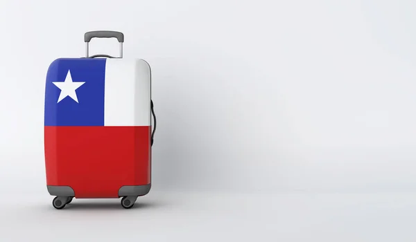 Mala de viagem com a bandeira do Chile. Destino de férias. Renderização 3D — Fotografia de Stock