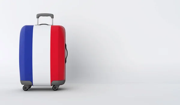 Βαλίτσα ταξιδίου με τη σημαία της Γαλλίας. Προορισμός διακοπών. 3D καθιστούν — Φωτογραφία Αρχείου
