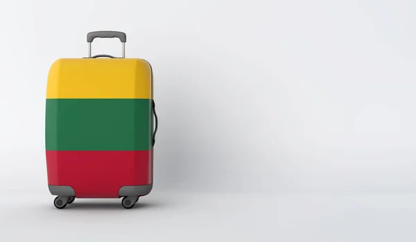 Travel suitcase with the flag of Lithuania. Holiday destination. 3D Render — Stock Photo, Image
