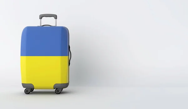 带着乌克兰国旗的旅行手提箱 度假胜地 — 图库照片