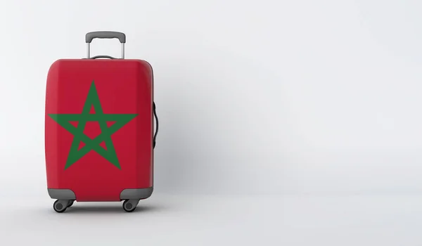 Maleta de viaje con bandera de Marruecos. Destino de vacaciones. Renderizado 3D — Foto de Stock