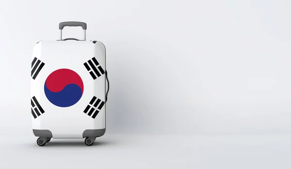 Utazási bőrönd, Dél-Korea zászlaja. Nyaralóhely. 3D render — Stock Fotó