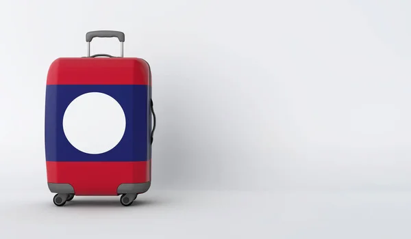 Maleta de viaje con bandera de Laos. Destino de vacaciones. Renderizado 3D — Foto de Stock