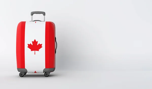 带着加拿大国旗的旅行手提箱。度假胜地。3d 渲染 — 图库照片