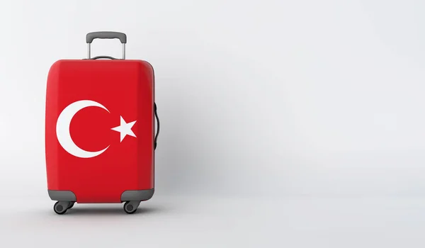 Mala de viagem com a bandeira da Turquia. Destino de férias. Renderização 3D — Fotografia de Stock