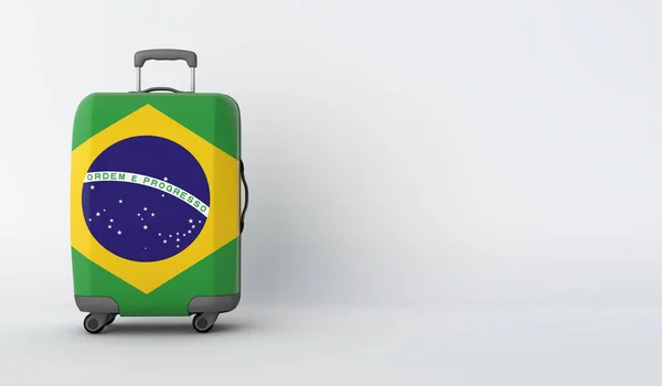Reisekoffer mit der Flagge Brasiliens. Urlaubsziel. 3D-Darstellung — Stockfoto