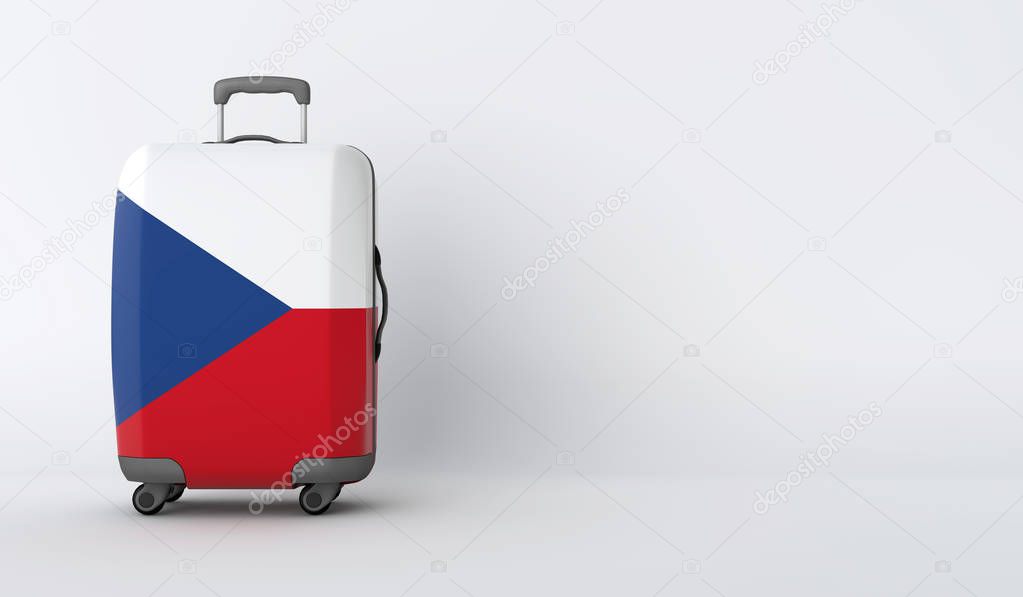 Travel suitcase with the flag of Czech Republic. Holiday destination. 3D Render