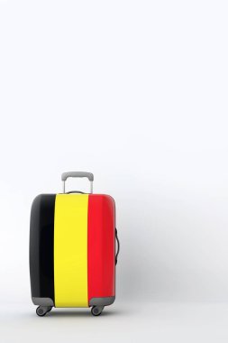 Belçika bayrağı ile seyahat bavul. Tatil beldesi. 3D render