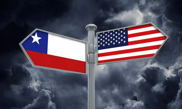 Chili en Amerika vlag in de andere richting te bewegen. 3D-rendering — Stockfoto