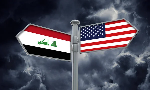 Flaga Iraku i Ameryce w innym kierunku. renderowania 3D — Zdjęcie stockowe