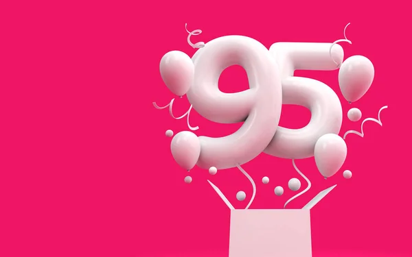 Buon 95esimo compleanno palloncino a sorpresa e scatola. Rendering 3D — Foto Stock
