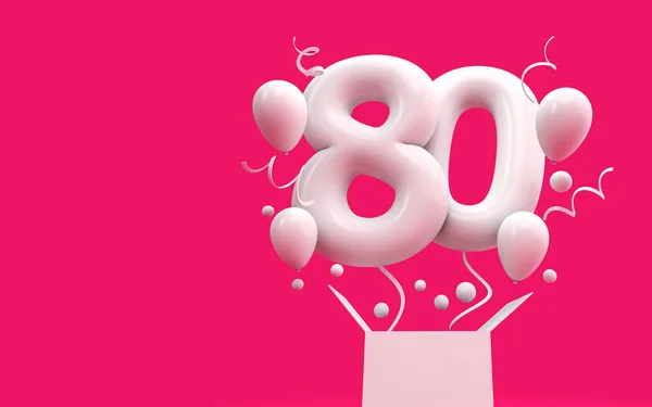 Szczęśliwy 80 urodziny niespodziankę balon i pole. renderowania 3D — Zdjęcie stockowe