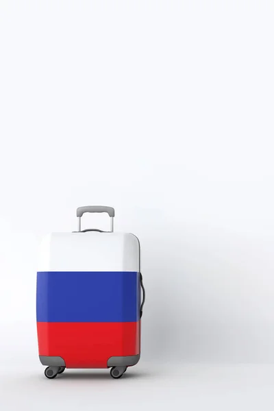 Maleta de viaje con la bandera de Rusia. Destino de vacaciones. Renderizado 3D — Foto de Stock