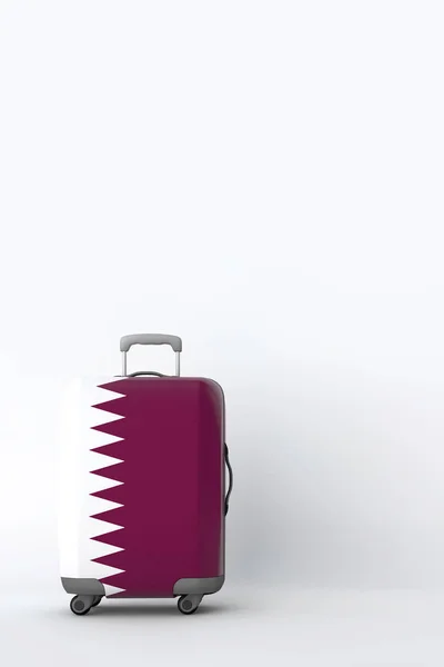 Mala de viagem com a bandeira do Qatar. Destino de férias. Renderização 3D — Fotografia de Stock