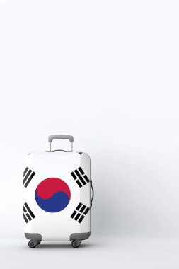 Güney Kore bayrağı ile seyahat bavul. Tatil beldesi. 3D render