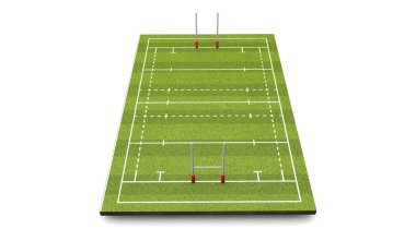 Rugby saha çizgileri ve gol. 3D render