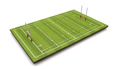 Rugby saha çizgileri ve gol. 3D render