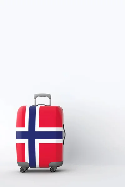Maleta de viaje con bandera de Noruega. Destino de vacaciones. Renderizado 3D — Foto de Stock