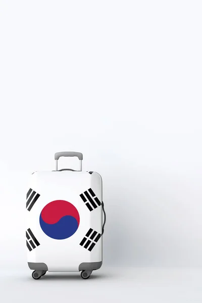 Mala de viagem com a bandeira da Coreia do Sul. Destino de férias. Renderização 3D — Fotografia de Stock