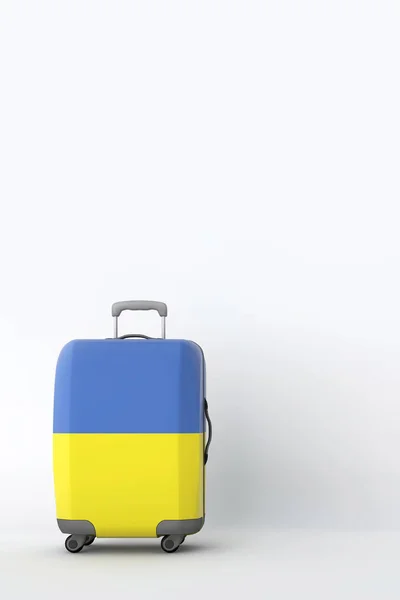Reisekoffer mit der Flagge der Ukraine. Urlaubsziel. 3D-Darstellung — Stockfoto