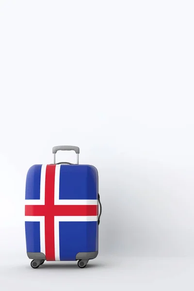 Maleta de viaje con bandera de Islandia. Destino de vacaciones. Renderizado 3D — Foto de Stock