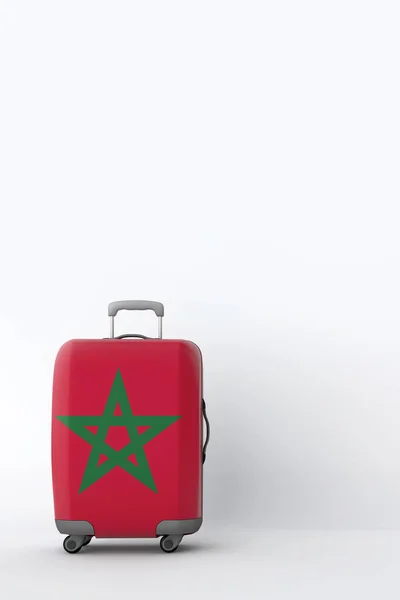 Reisekoffer mit marokkanischer Flagge. Urlaubsziel. 3D-Darstellung — Stockfoto
