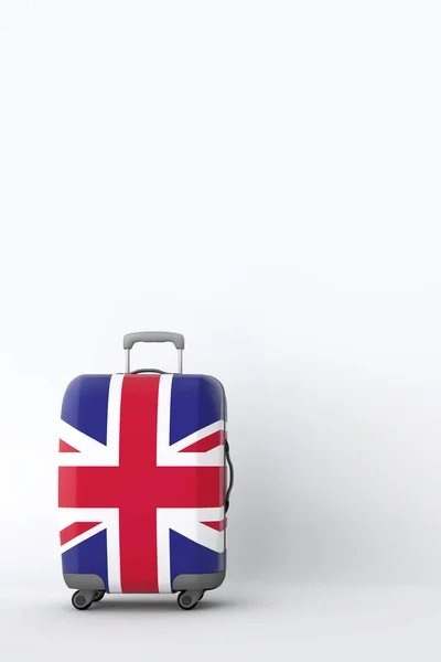 Podróży walizka z flagą Uk. Miejsce na wakacje. 3D render — Zdjęcie stockowe