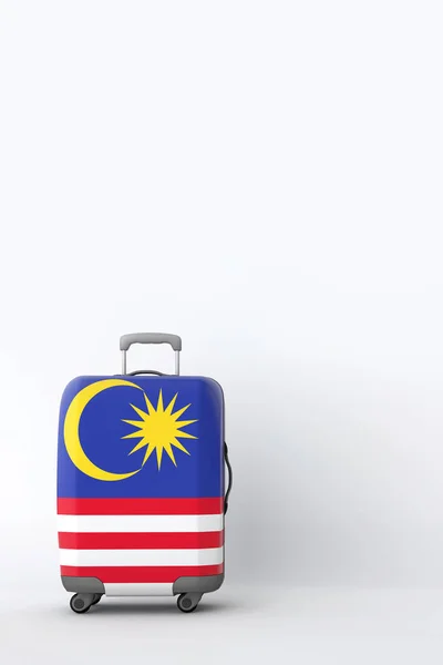 Reisekoffer mit der malaysischen Flagge. Urlaubsziel. 3D-Darstellung — Stockfoto