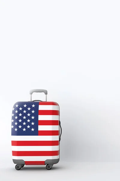 Podróży walizka z flagą Usa. Miejsce na wakacje. 3D render — Zdjęcie stockowe