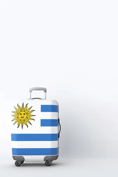 Mala de viagem com a bandeira do Uruguai. Destino de férias. Renderização 3D — Fotografia de Stock