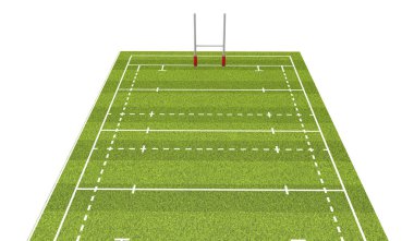 Rugby saha çizgileri ve gol. 3D render