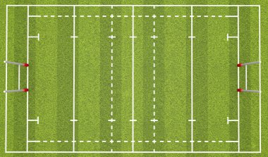 Rugby saha çizgileri ve gol. 3D render