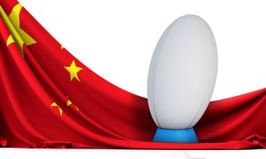 Çin bayrağı rugby spor top ile. 3D render
