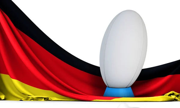 Deutschland-Fahne mit Rugby-Sportball. 3D-Darstellung — Stockfoto