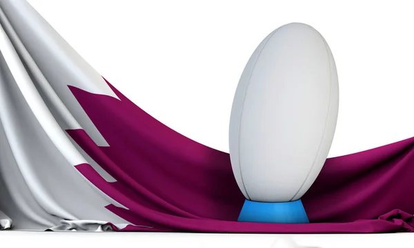 Katar vlajka s rugby míč sport. 3D vykreslování — Stock fotografie