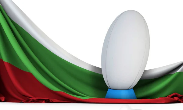 Bulgaria mengibarkan bendera dengan bola rugbi. Perenderan 3D — Stok Foto