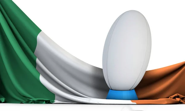 Bandera Irealnd con pelota de rugby. Renderizado 3D — Foto de Stock