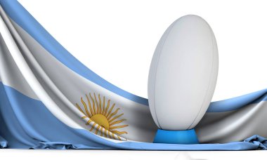 Arjantin bayrağı rugby spor top ile. 3D render
